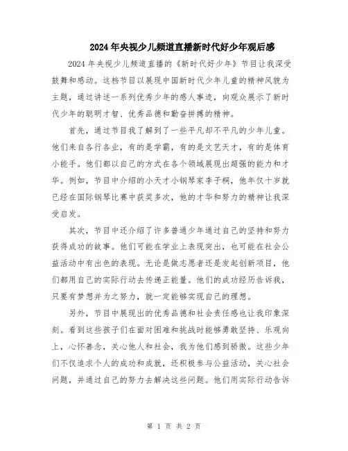 2024年央视少儿频道直播新时代好少年观后感