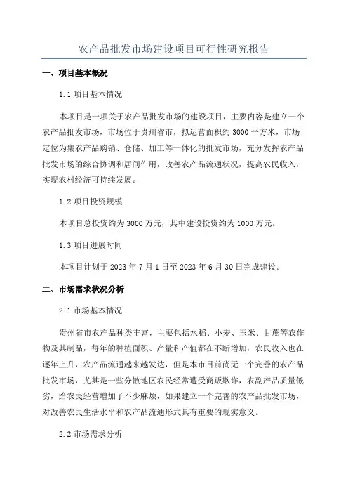农产品批发市场建设项目可行性研究报告