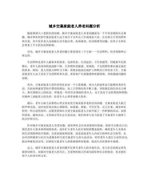 城乡空巢家庭老人养老问题分析