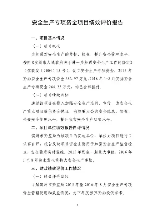 安全生产专项资金项目绩效评价报告