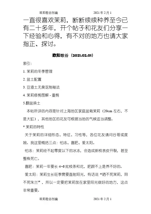 茉莉-家庭花卉养殖技术之欧阳歌谷创编