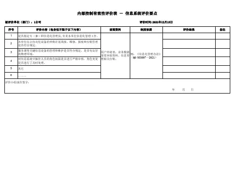 内部控制有效性评价表(模板)