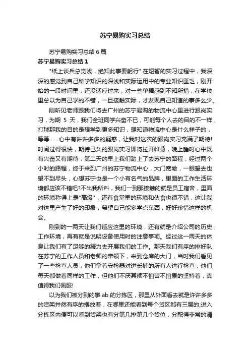 苏宁易购实习总结6篇