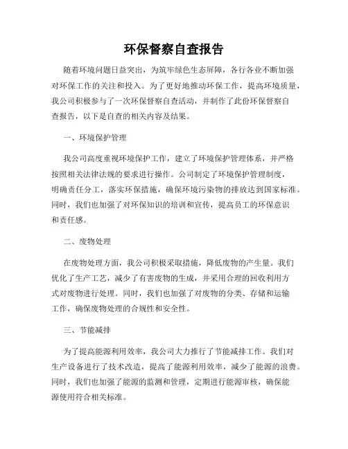 环保督察自查报告
