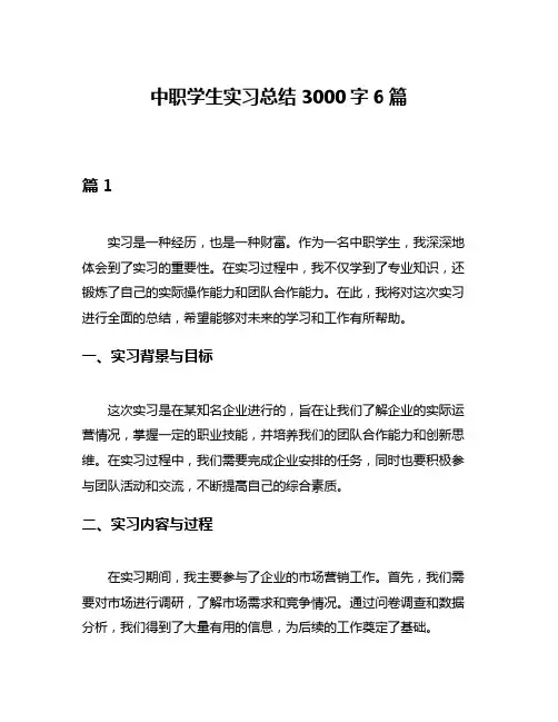 中职学生实习总结3000字6篇