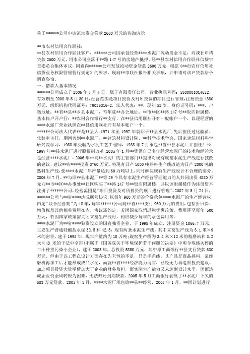 公司流动资金贷款调查报告