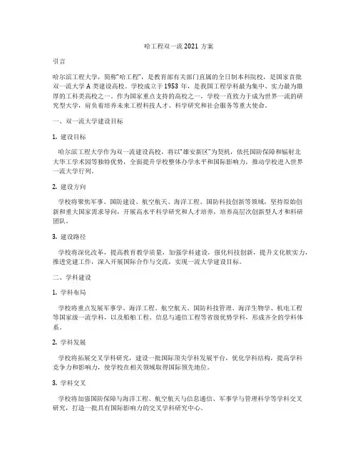 哈工程双一流2021方案
