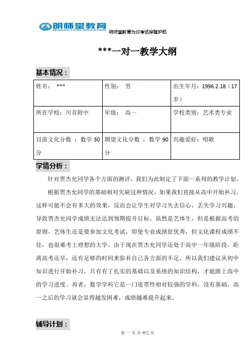 初中一对一教学计划大纲