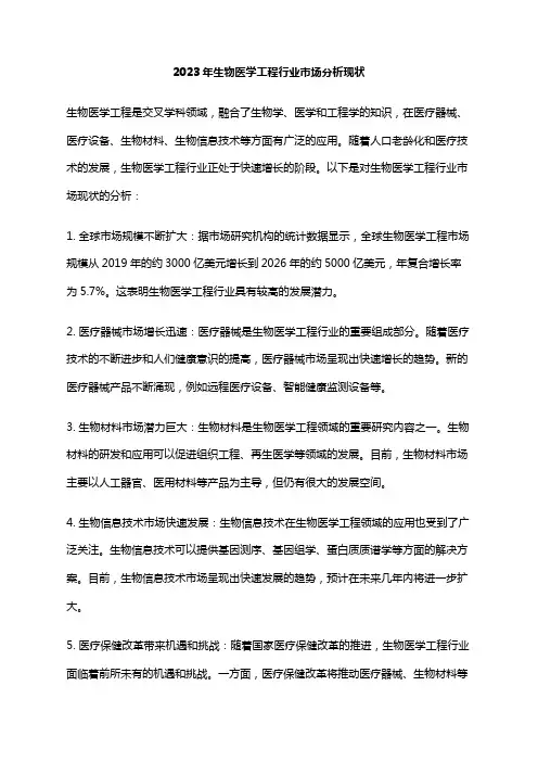 2023年生物医学工程行业市场分析现状