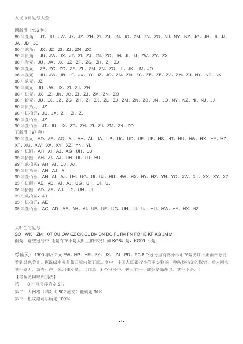 人民币补冠号大全