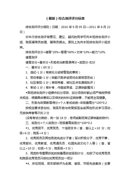 （最新）综合测评评分标准