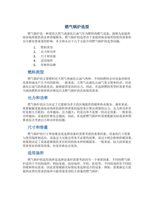 燃气锅炉锅炉选型