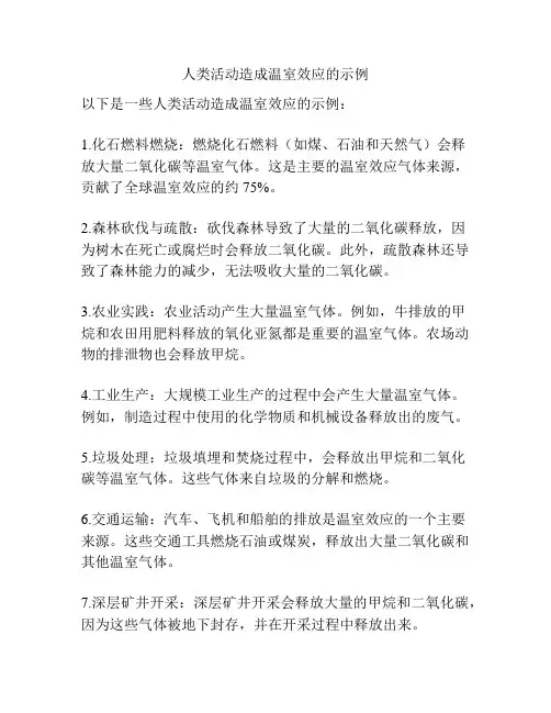 人类活动造成温室效应的示例