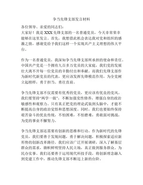争当先锋支部发言材料