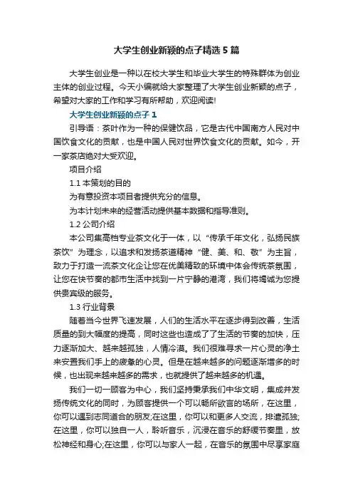 大学生创业新颖的点子精选5篇