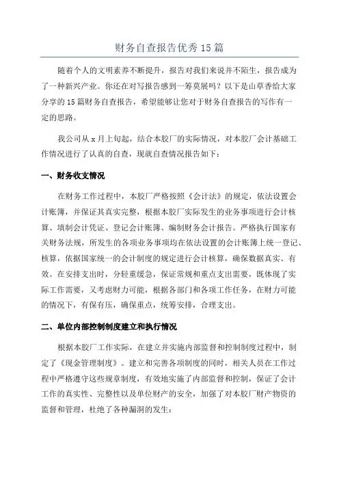 财务自查报告优秀15篇