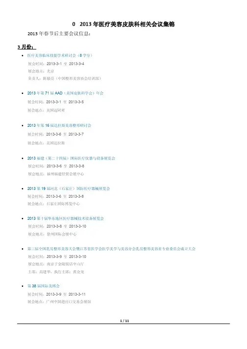2013年医疗美容皮肤科会议集锦