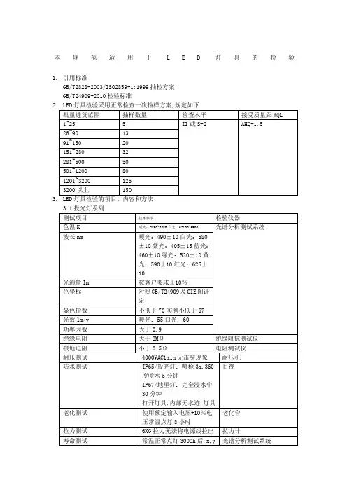 LED灯检验验收标准