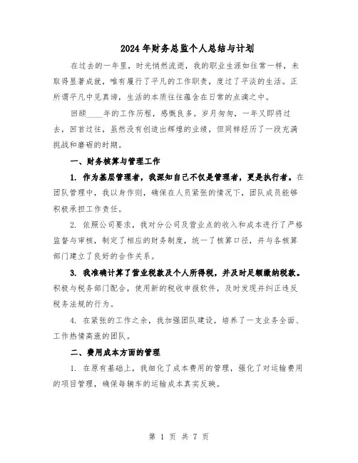 2024年财务总监个人总结与计划（3篇）