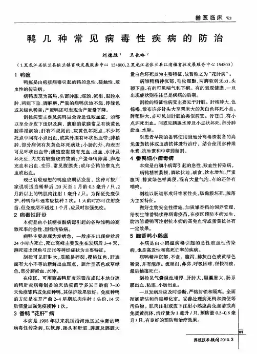 鸭几种常见病毒性疾病的防治