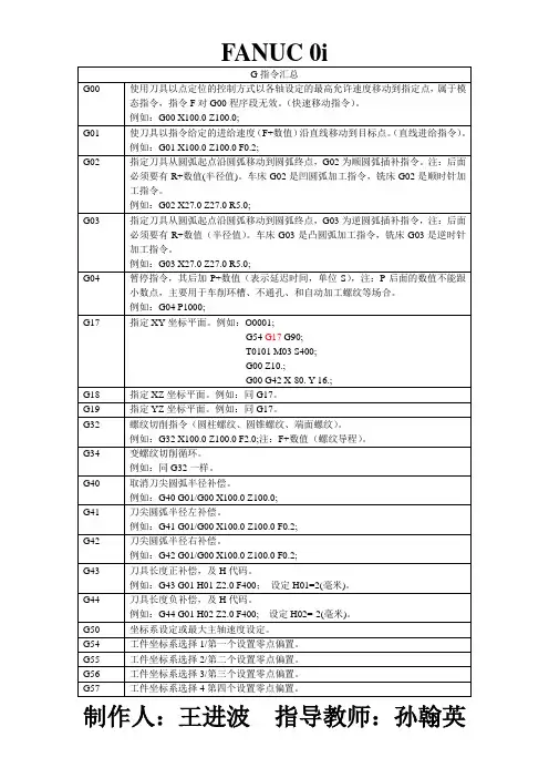 FANUC  0i 系统 G指令和M指令
