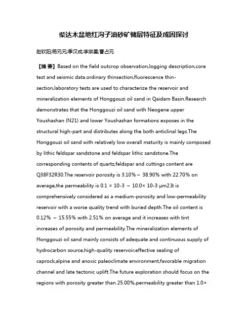 柴达木盆地红沟子油砂矿储层特征及成因探讨