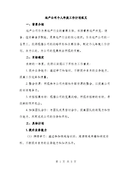 地产公司个人年度工作计划范文（二篇）