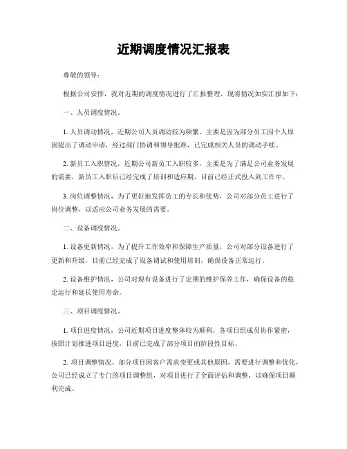 近期调度情况汇报表