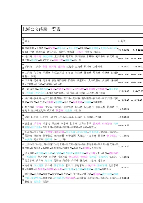 上海公交线路一览表