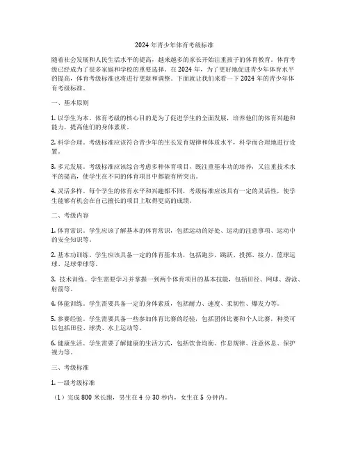 2024年青少年体育考级标准