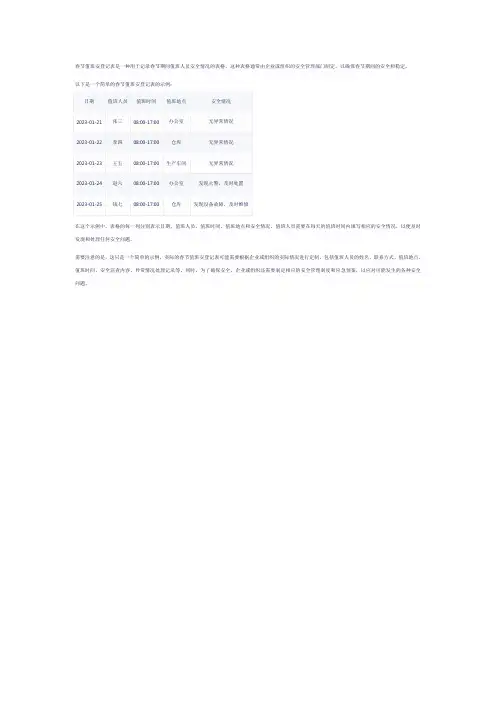 春节值班安登记表