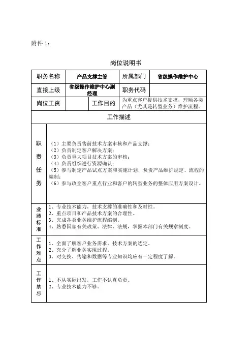 政企客户服务支撑中心岗位说明书