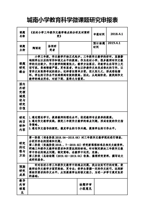 城南小学教育科学规划微课题研究申报表