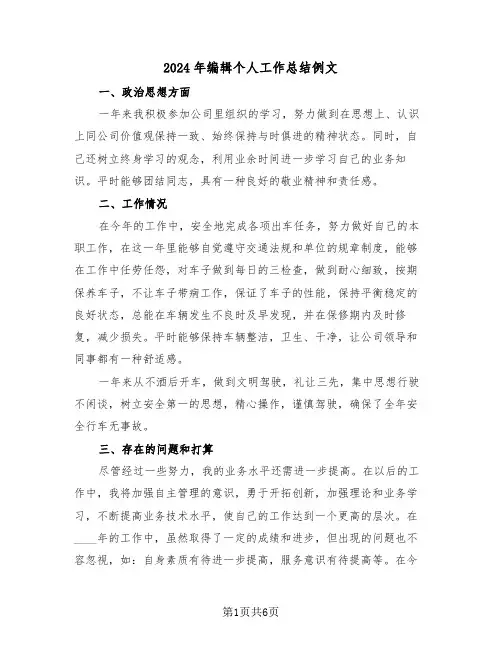 2024年编辑个人工作总结例文（三篇）