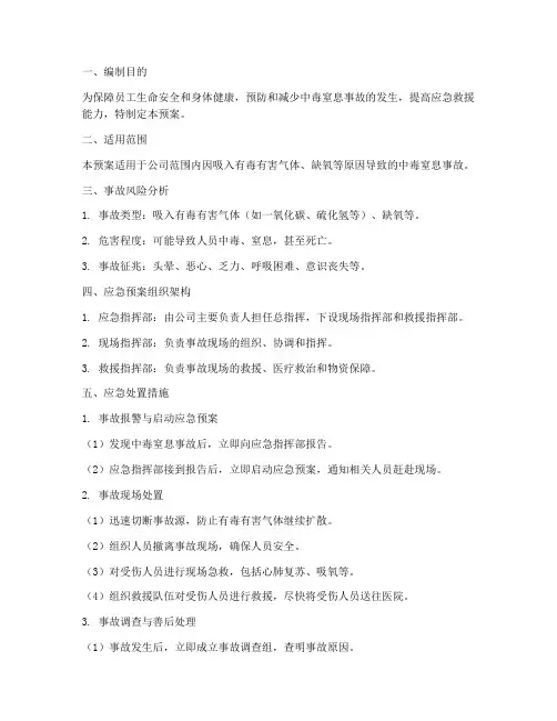 中毒窒息专项事故应急预案