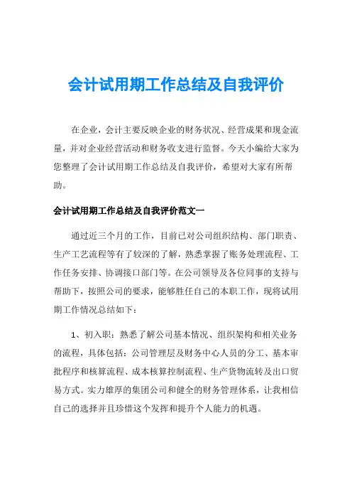 会计试用期工作总结及自我评价