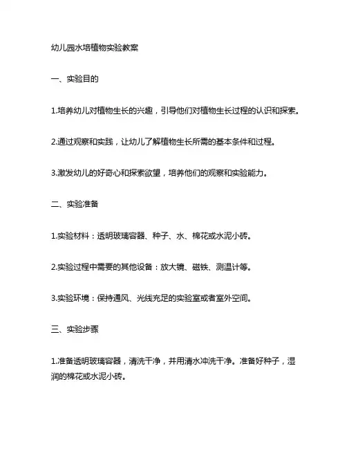 幼儿园水培植物实验教案 幼儿园科学