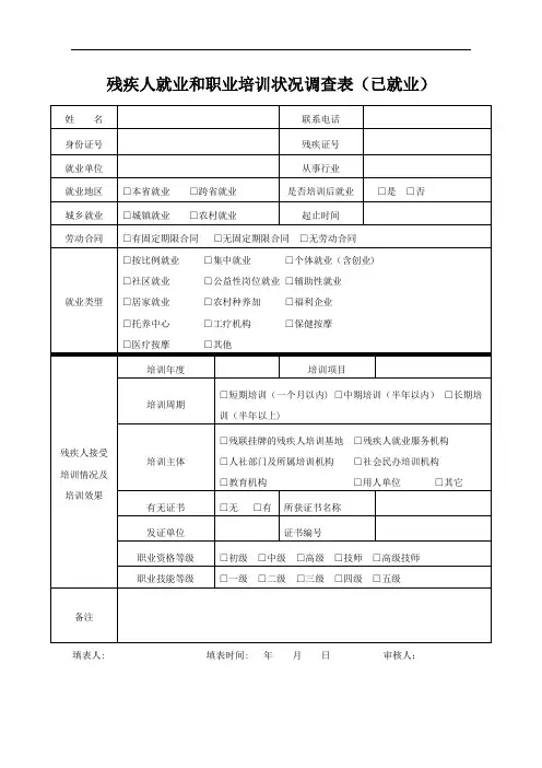 残疾人就业和职业培训状况调查表(已就业)