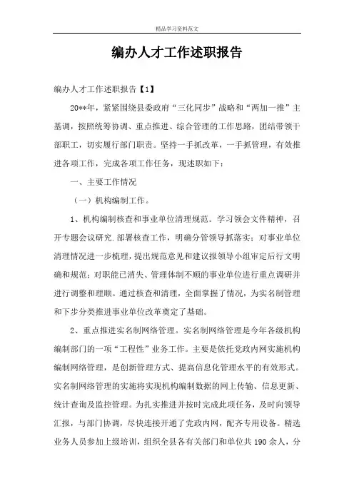 编办人才工作述职报告
