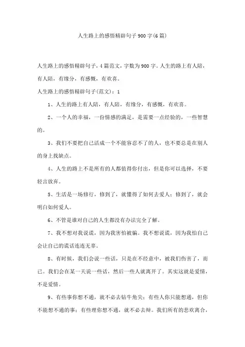 人生路上的感悟精辟句子900字(6篇)