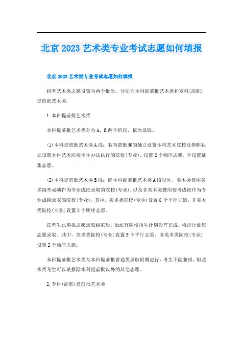 北京2023艺术类专业考试志愿如何填报