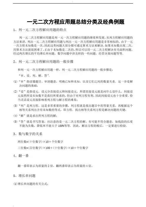 一元二次方程应用题总结归类及典型例题库