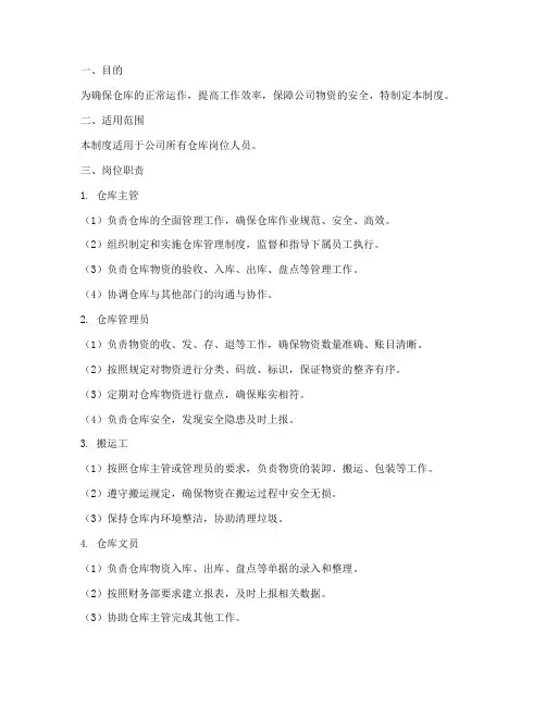 仓库各岗位人员管理制度