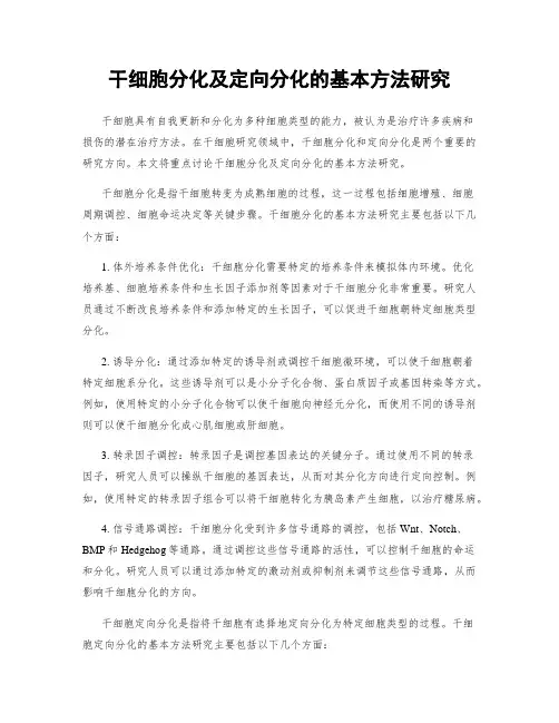 干细胞分化及定向分化的基本方法研究