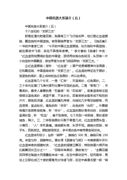 中国名鸽大系简介（五）