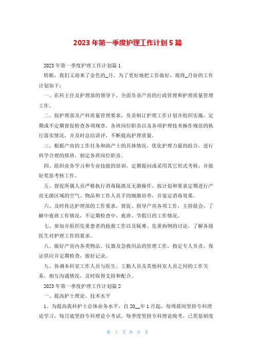 2023年第一季度护理工作计划5篇