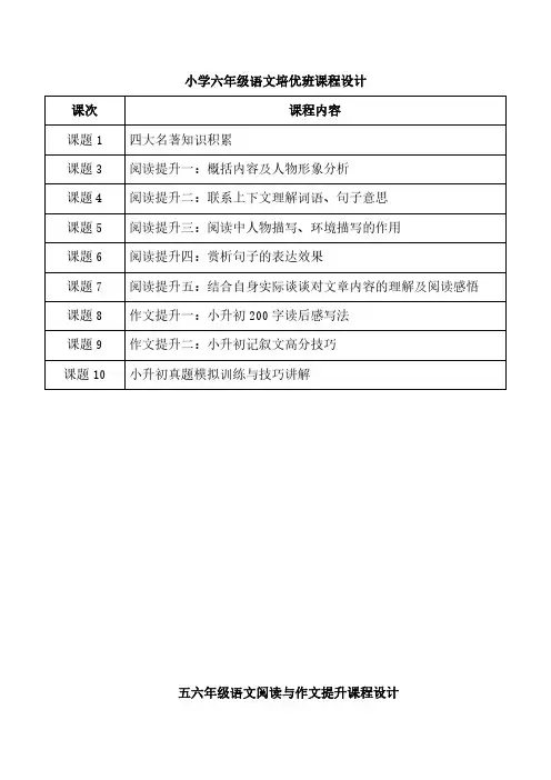 小学六年级语文培优班课程设计