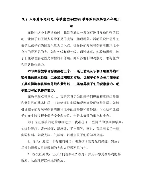 3.2人眼看不见的光导学案-2024-2025学年苏科版物理八年级上册