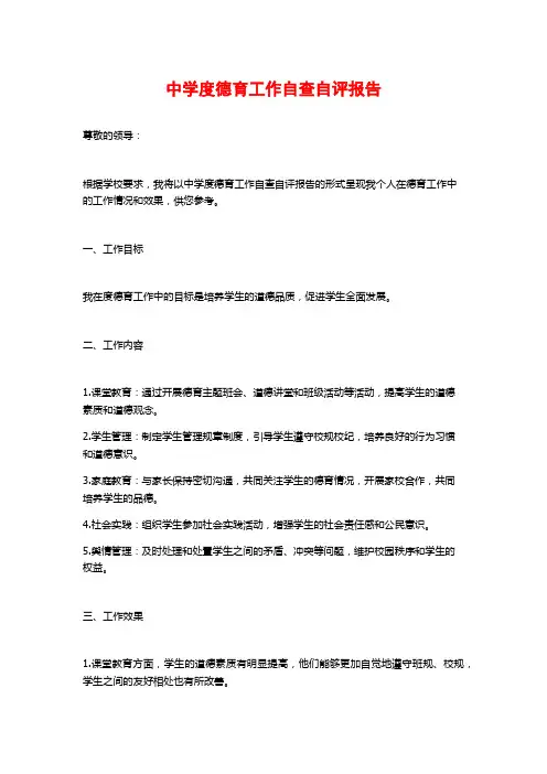 中学度德育工作自查自评报告