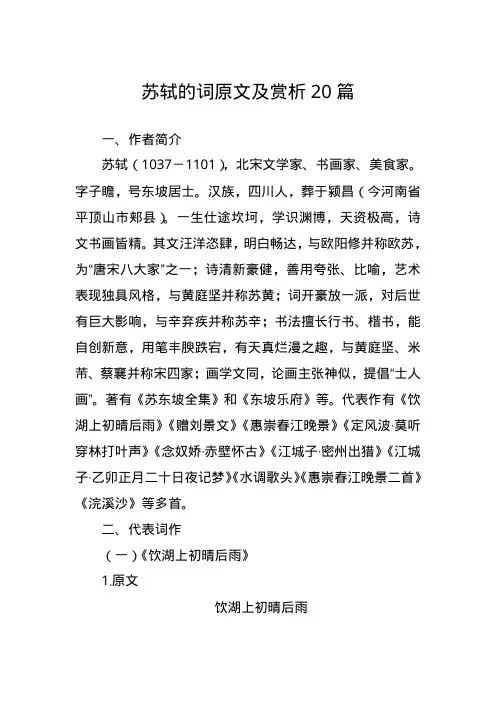 苏轼的词原文及赏析20篇